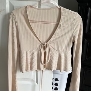 Cream colored front tie shirt